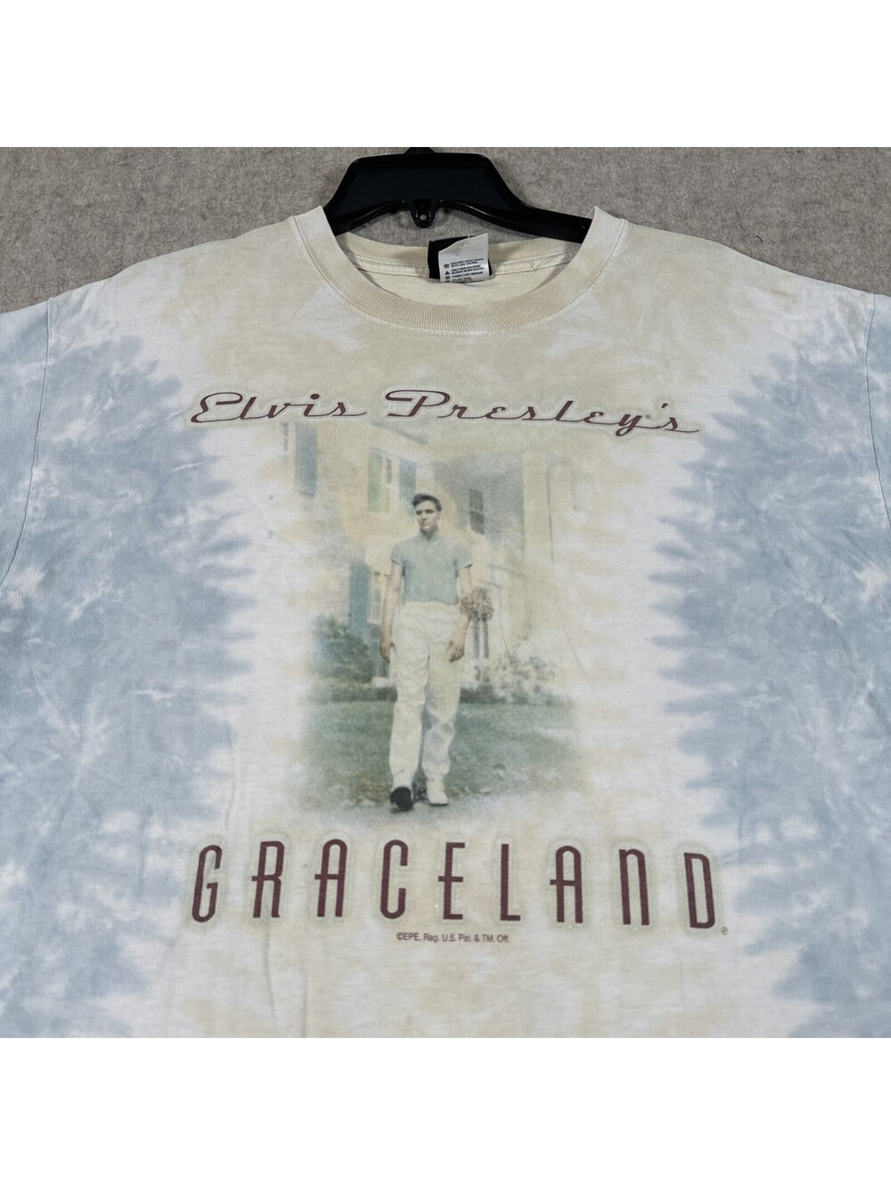 Vintage Liquid Blue Elvis Presley Graceland Tie Dye T-Shirt Large? USA
